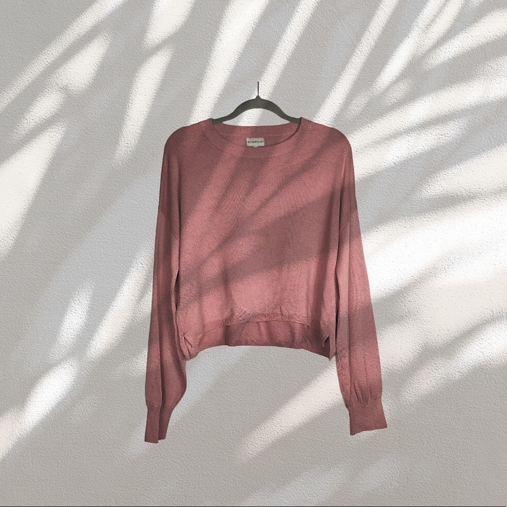 Pale Pink Dusty Rose Mauve Boxy Lightweight Crop Top Oversized Sweater Large